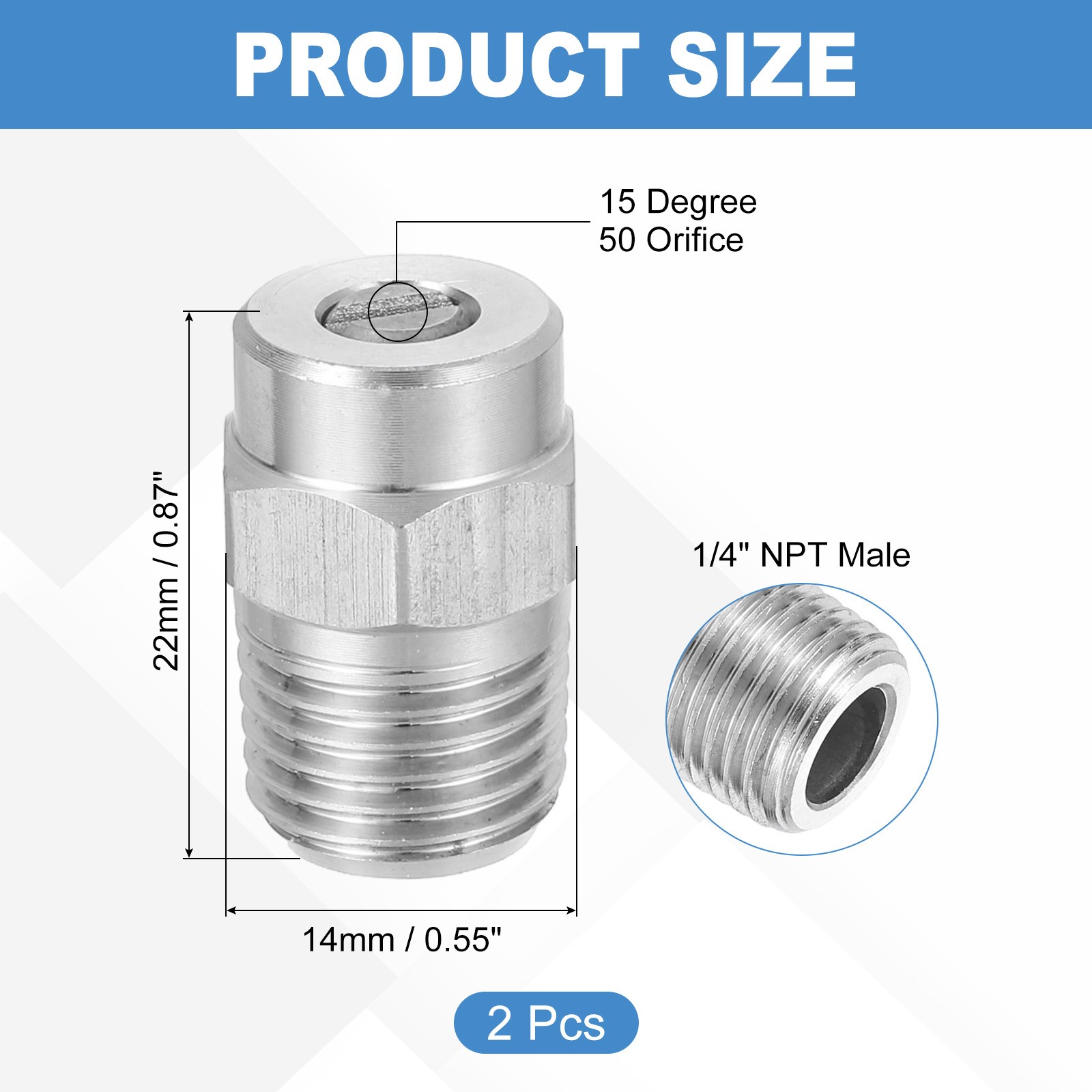 Surface Cleaners Tips Thread Nozzle, 1/4 Inch NPT Male, 050 Orifice, 15 Degree