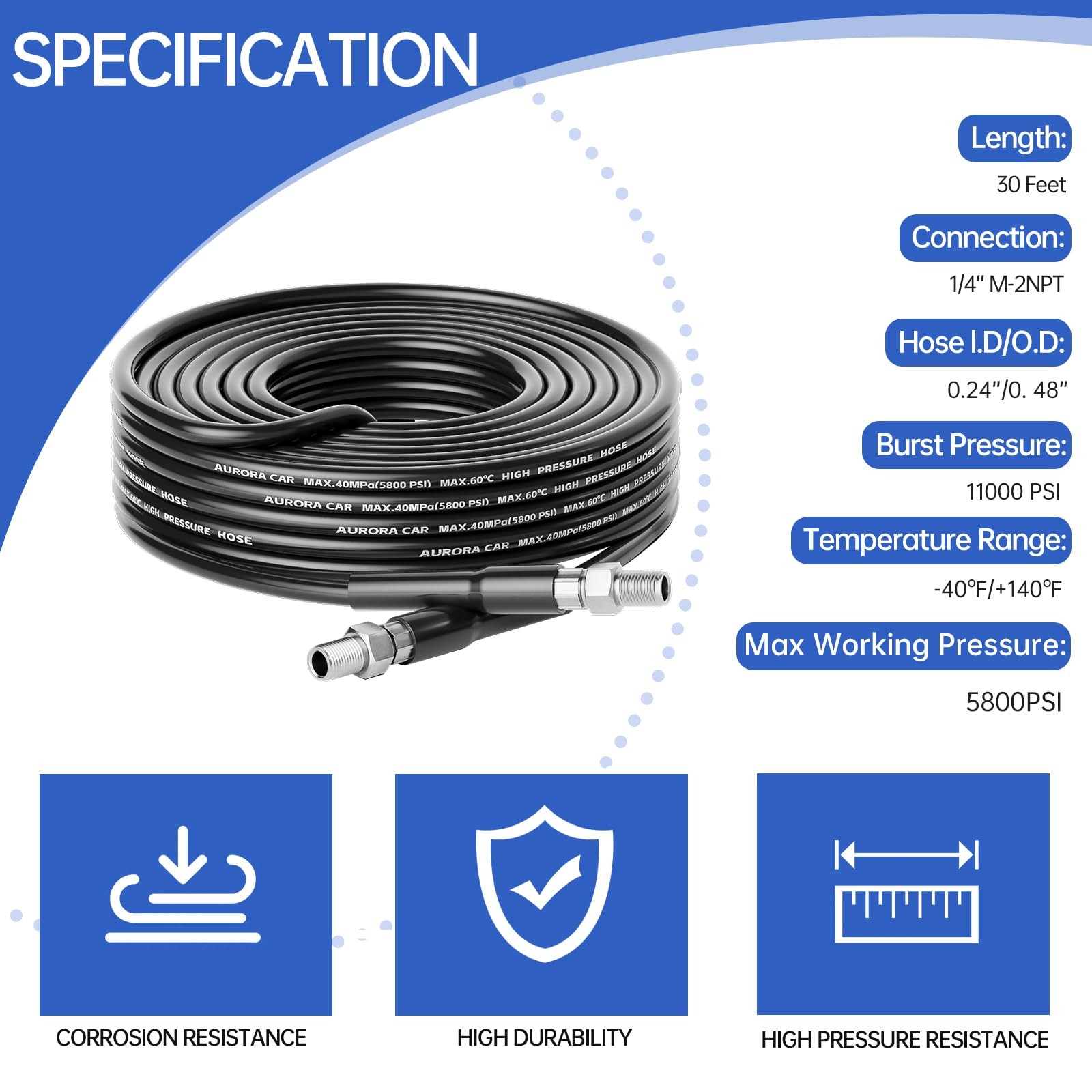 Sewer Jetter Kit for Pressure Washer 30FT，Drain Cleaner Hose 1/4 Inch NPT Cor…