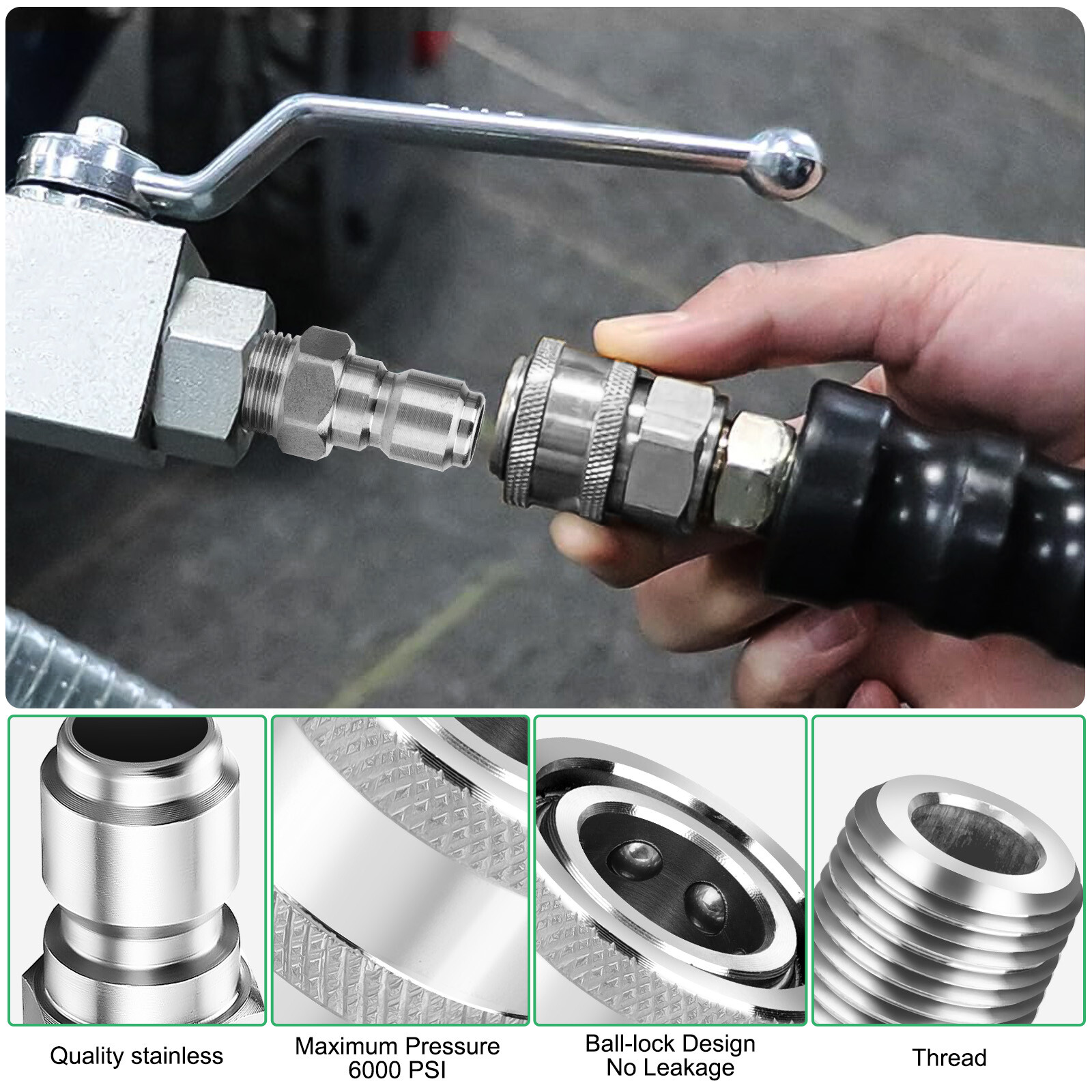 3/8inch Thread Fitting Pressure Washer Quick Connect Stainless Steel Adapter Set