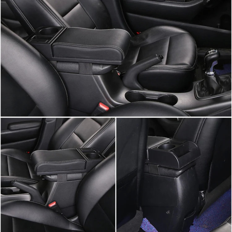 Car Multi-functional Dual USB Armrest Box Booster Pad, Microfiber Leather Curved