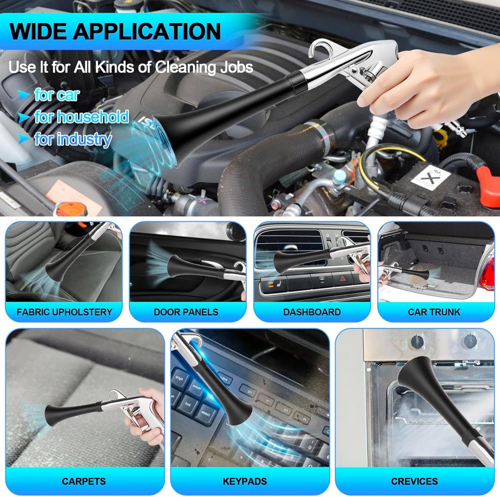 Hewworth Air Cleaning Gun High Pressure Blow Dust Car Interior Detailing Tool US