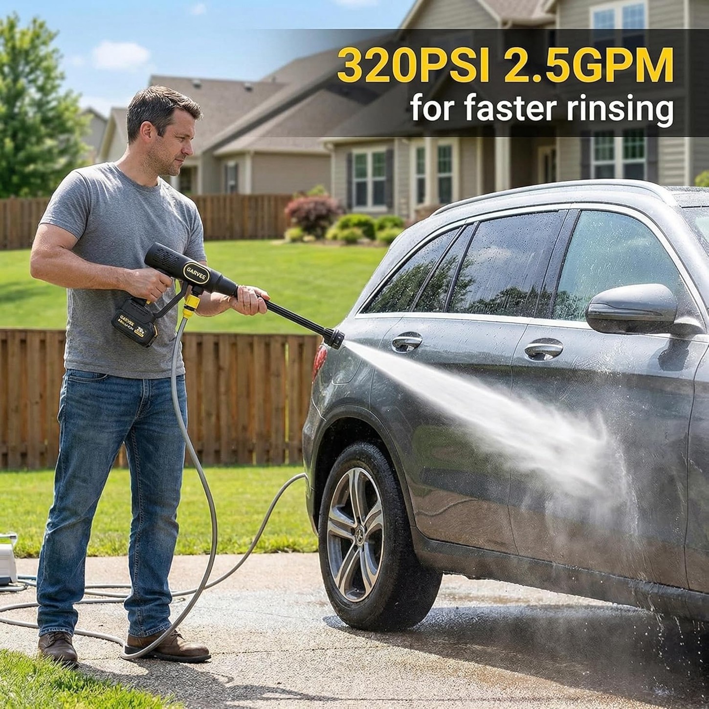 20V 500PSI 2.5GPM Cordless Cold Water Power Cleaner w/ 6-in-1 Nozzle & 26FT Hose