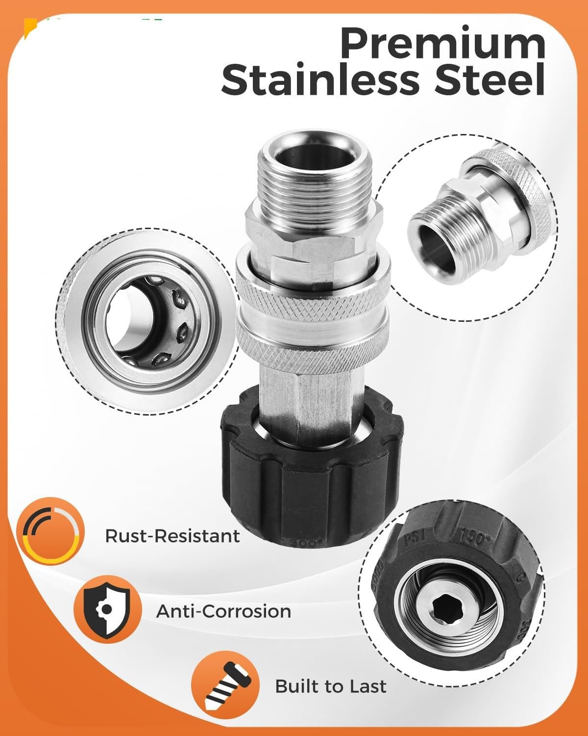 4Pack Pressure Washer Quick Connectors M22-14 mm 3/8″ Quick Release Adapters