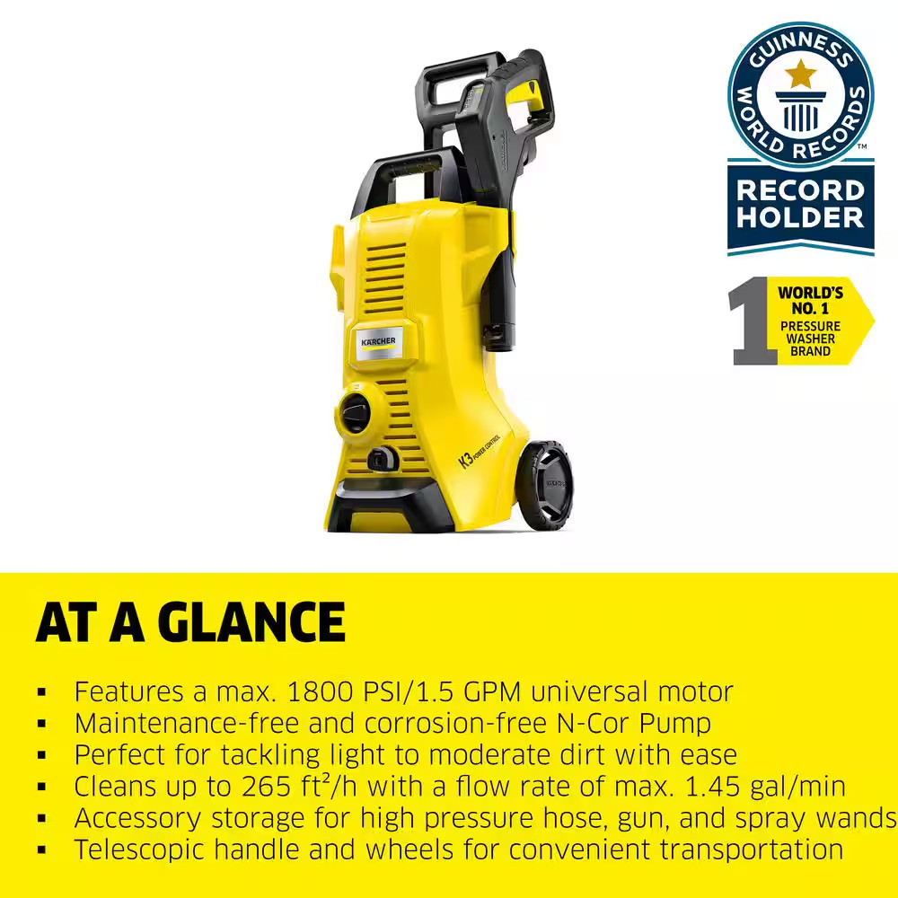2100 Max PSI 1.45 GPM K 3 Power Control Cold Water Corded Electric Pressure Wash