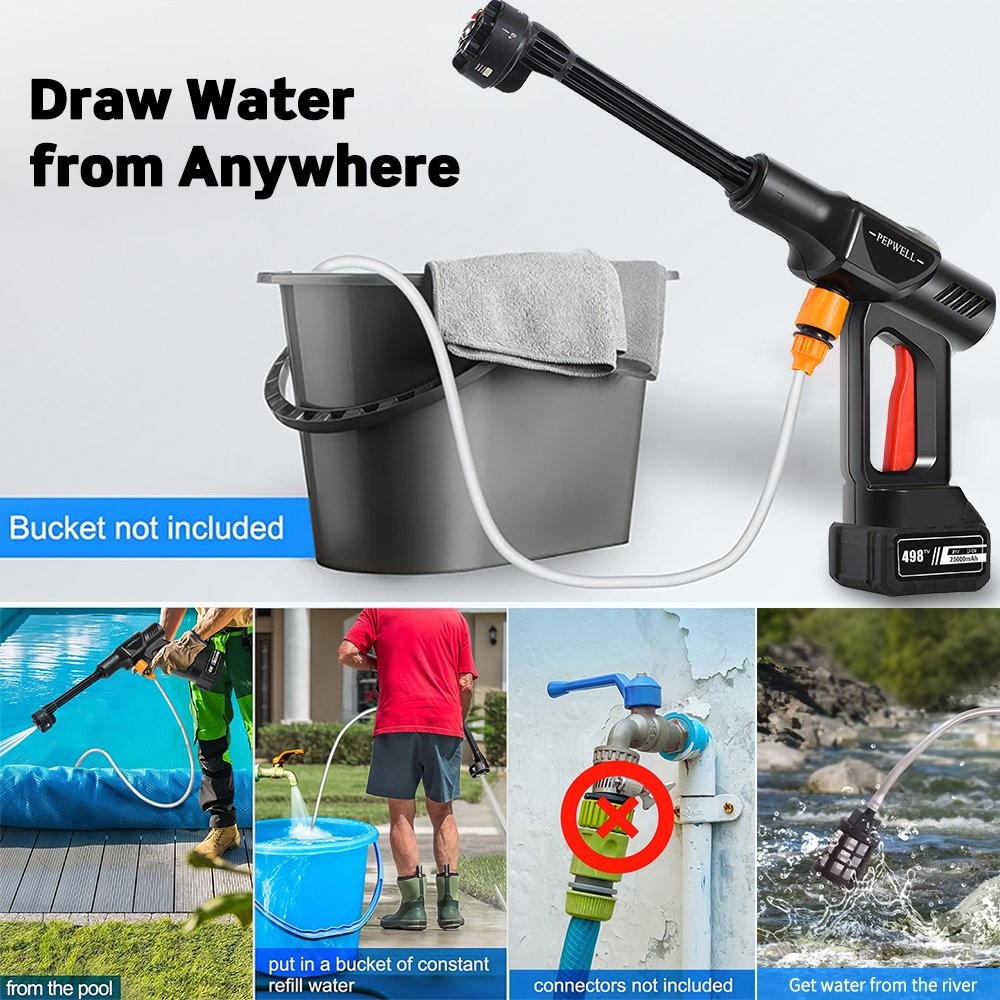 6in1 Cordless Car Pressure Washer 60Bar High Power Water Wash Cleaner & Battery