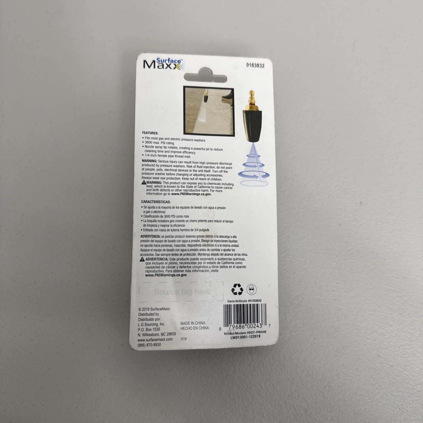 TURBO NOZZLE 0183832 Surface Maxx 3600 PSI Pressure Washer Nozzle