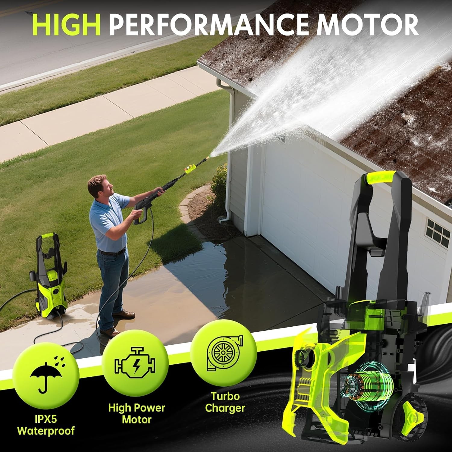 BothLin Electric Pressure Washer 2.5 GPM 4 Quick-Connect Nozzles, 20ft Hose