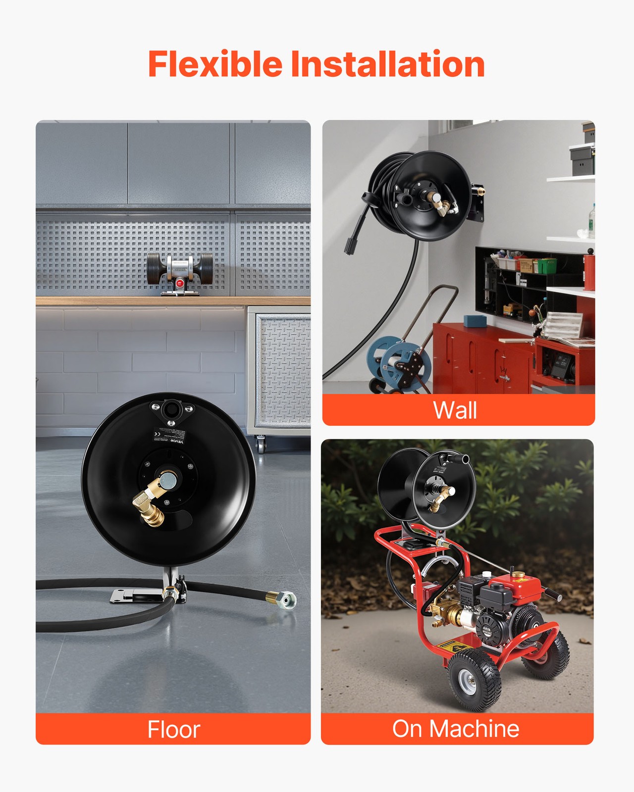 VEVOR Pressure Washer Hose Reel 50 ft x 3/8 inch Steel Wall Floor Mount 4000PSI