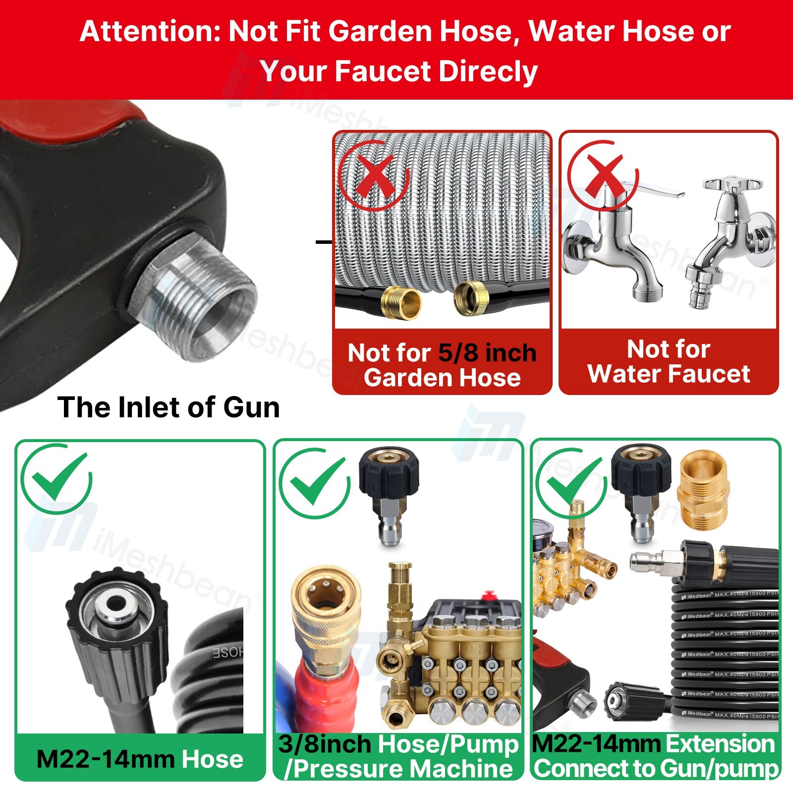High Pressure 4000PSI Car Power Washer Gun Spray Wand Lance Nozzle and 50ft Hose