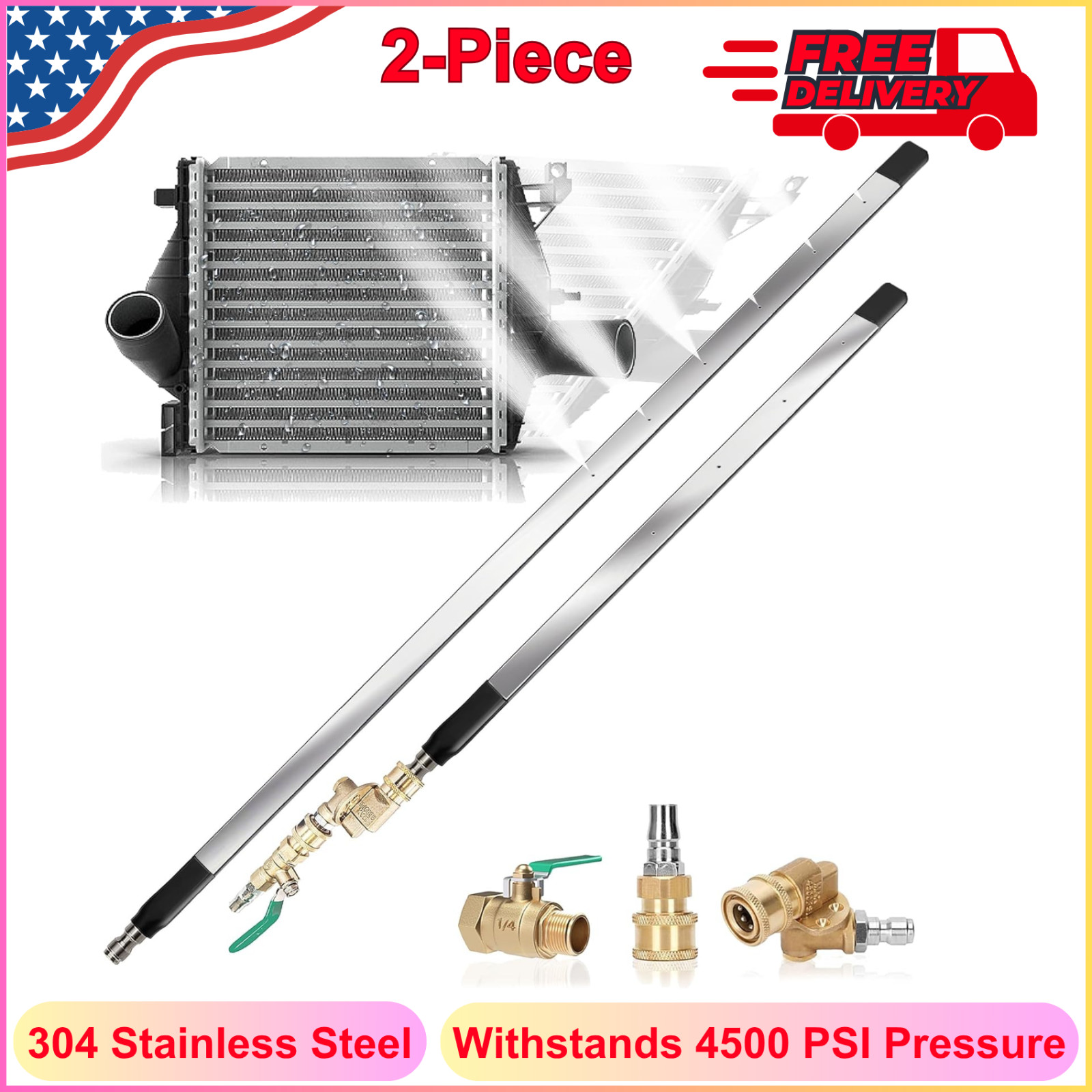 Radiator Cleaning Wand Tool 4500 PSI Steel Dual Water/Air with 4 6 Spray Nozzles