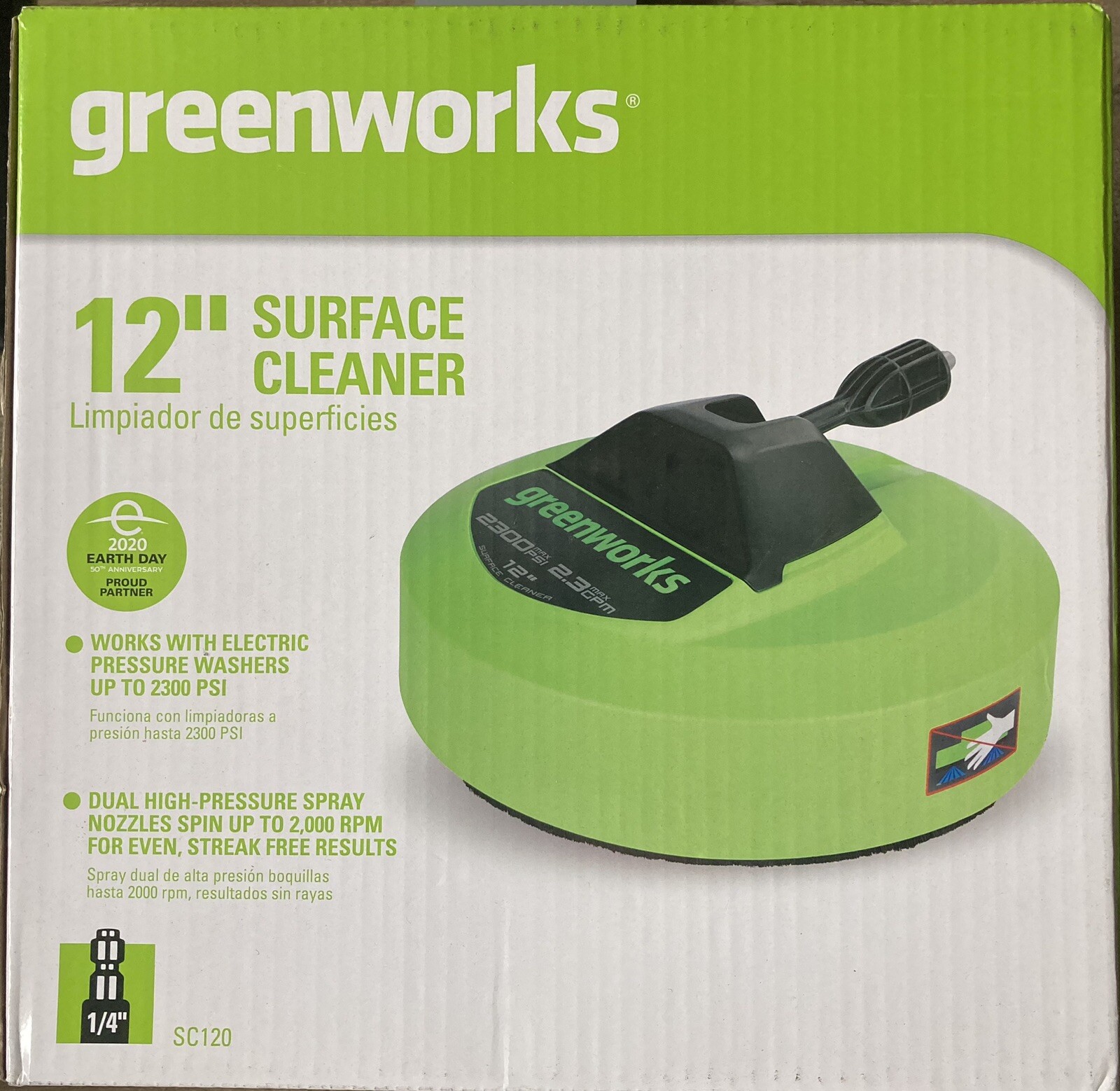 Greenworks 12 inch Pressure Washer Attachment Surface Cleaner Up to 2300 Psi