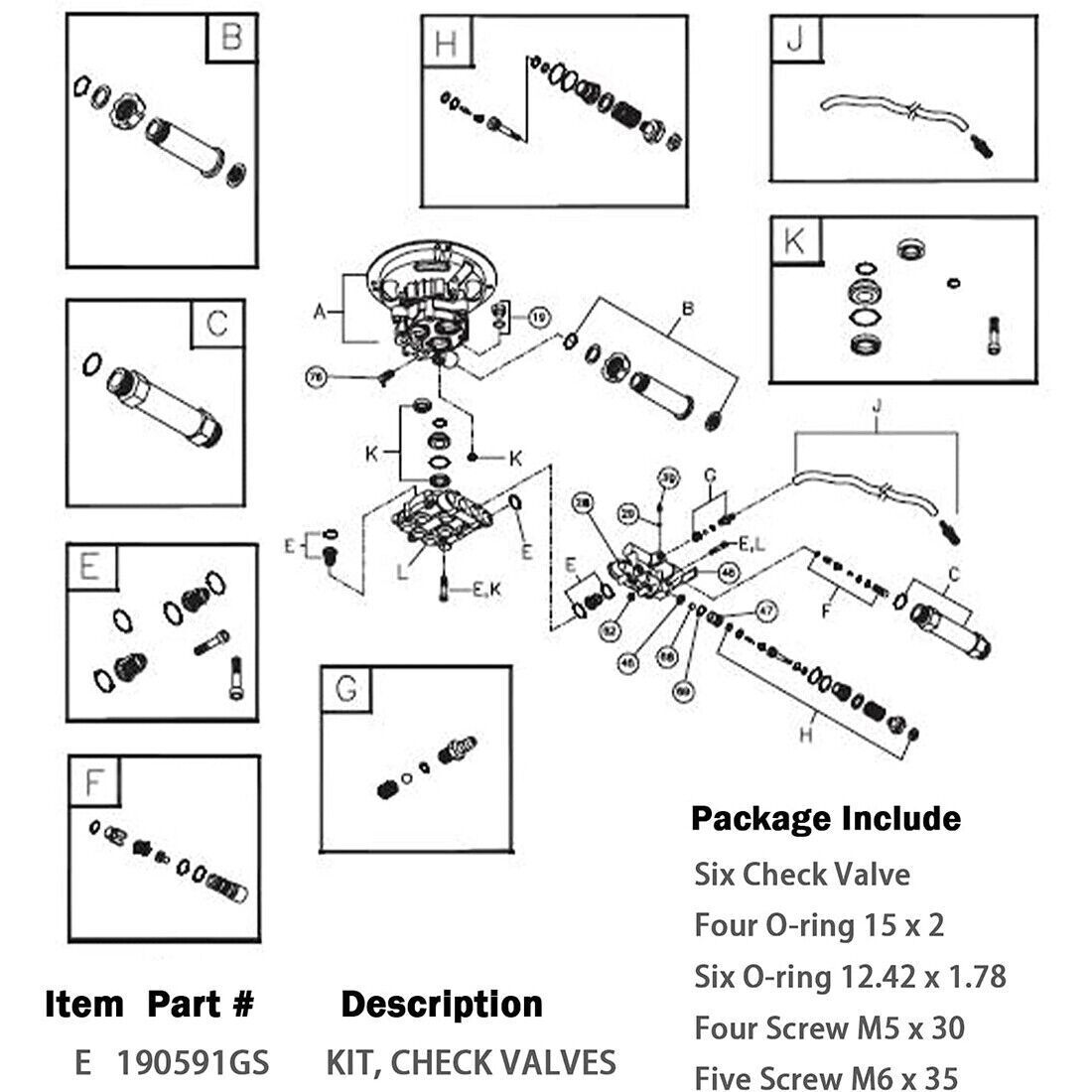 190591GS Pressure Washer Pump Valve Check Kit for Briggs & Stratton & Troy-Bilt