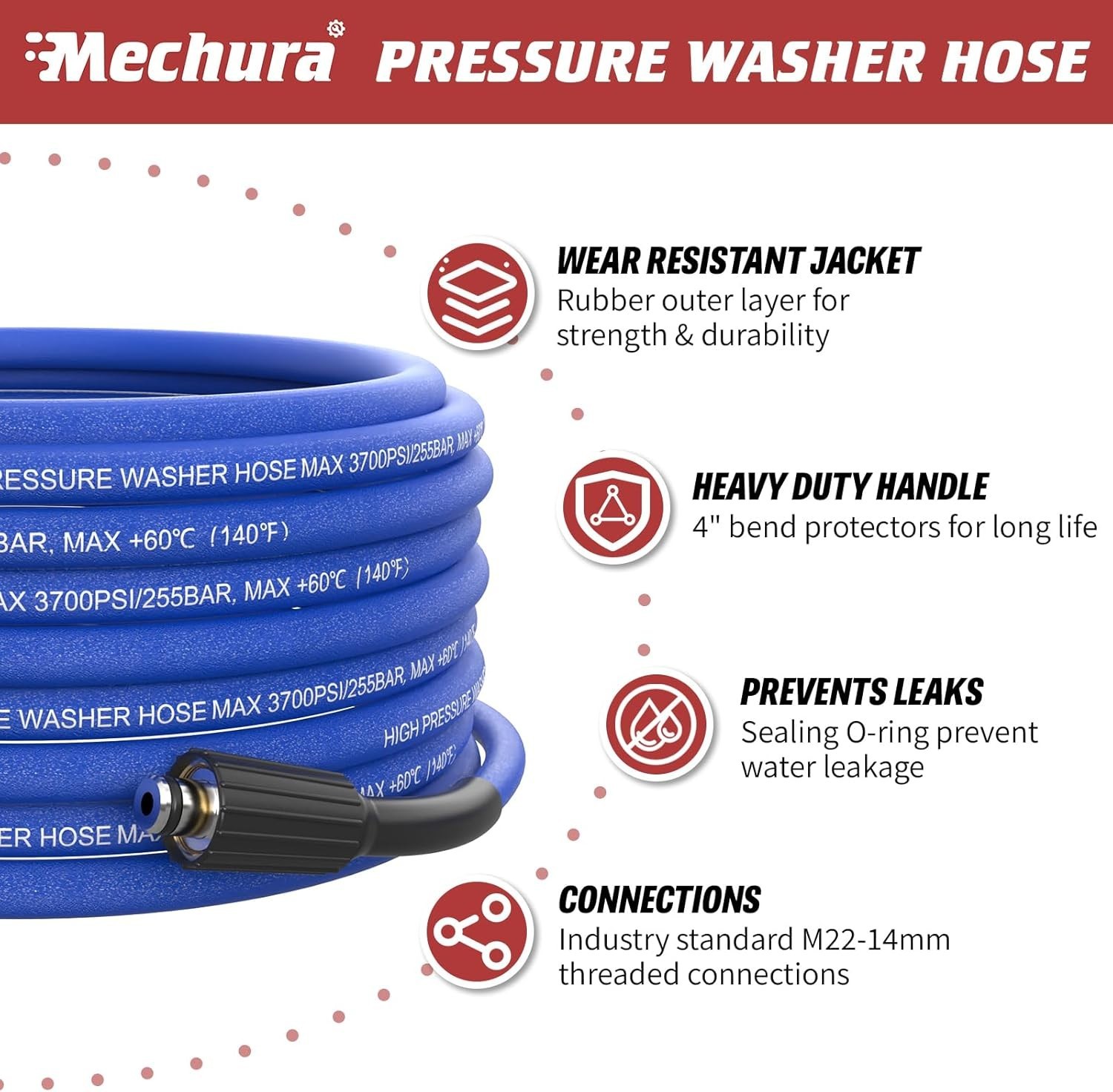 25 FT Pressure Washer Hose – 3700 PSI Super Flexible & Kink-Resistant Design