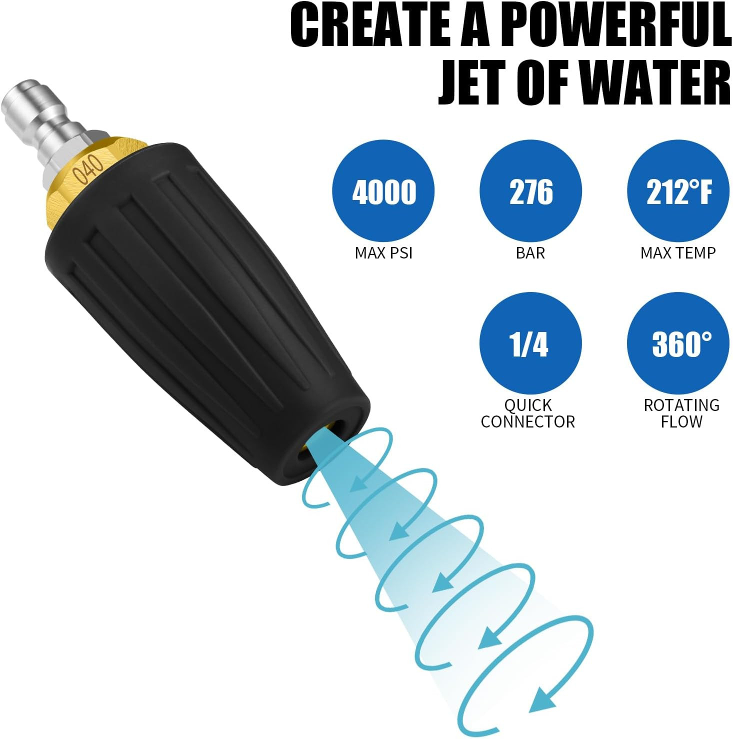 4000 PSI Turbo Nozzle Pressure Washer Tips Kit, 1/4″ Quick Connect, 7 Nozzles (0