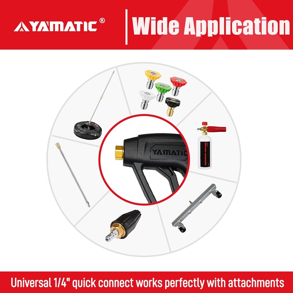 YAMATIC 4000 psi 3/8″Pressure Washer Gun w/ Extension Wands 360° Swivel