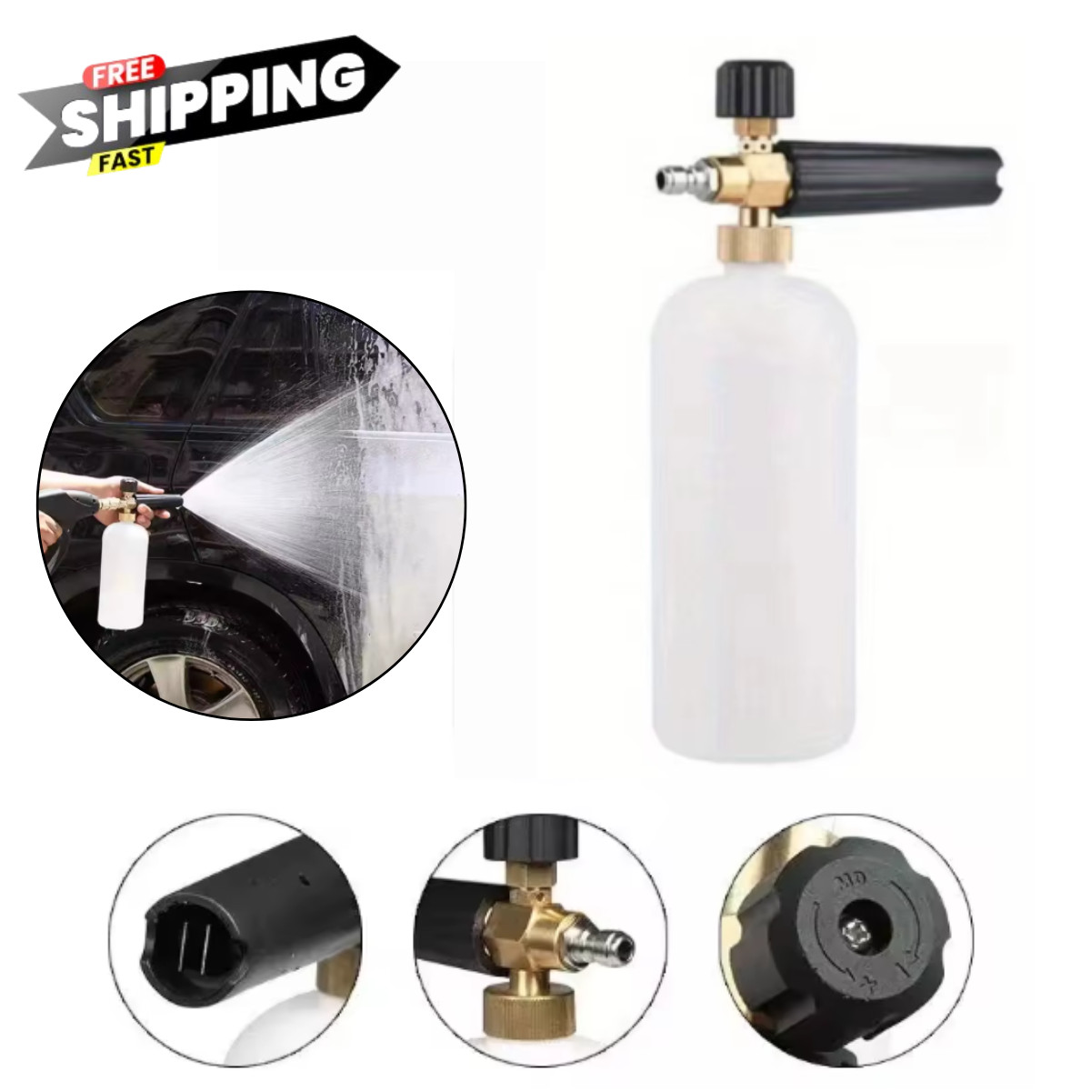 1/4″ Snow Foam Pressure Washer Gun Car Wash Soap Lance Cannon Spray Jet Bottle