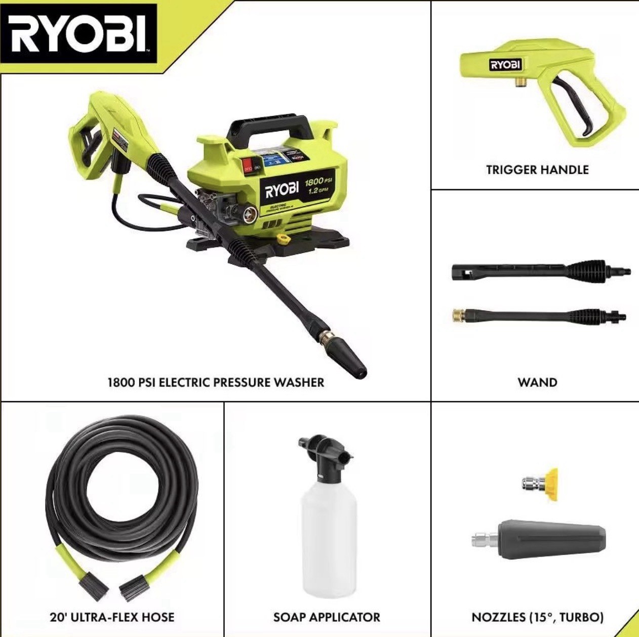 RYOBI 1800 PSI 1.2 GPM Cold Water Corded Electric Pressure Washer RY141803