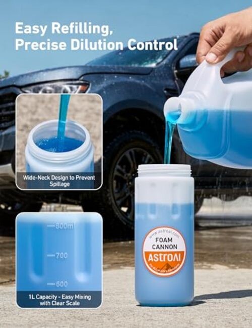 Foam Cannon for Pressure Washer, Wide Neck Car Wash Foam 1 Liter, Orange Label