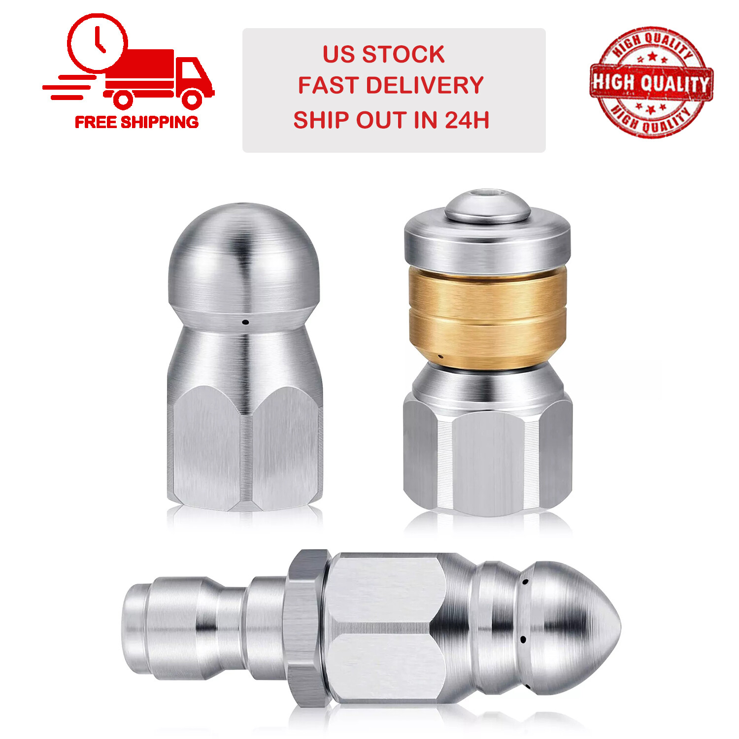 3Pcs 1/4” Sewer Jetter Nozzle Drain Jet Pressure Washer Quick Connect 5000 PSI