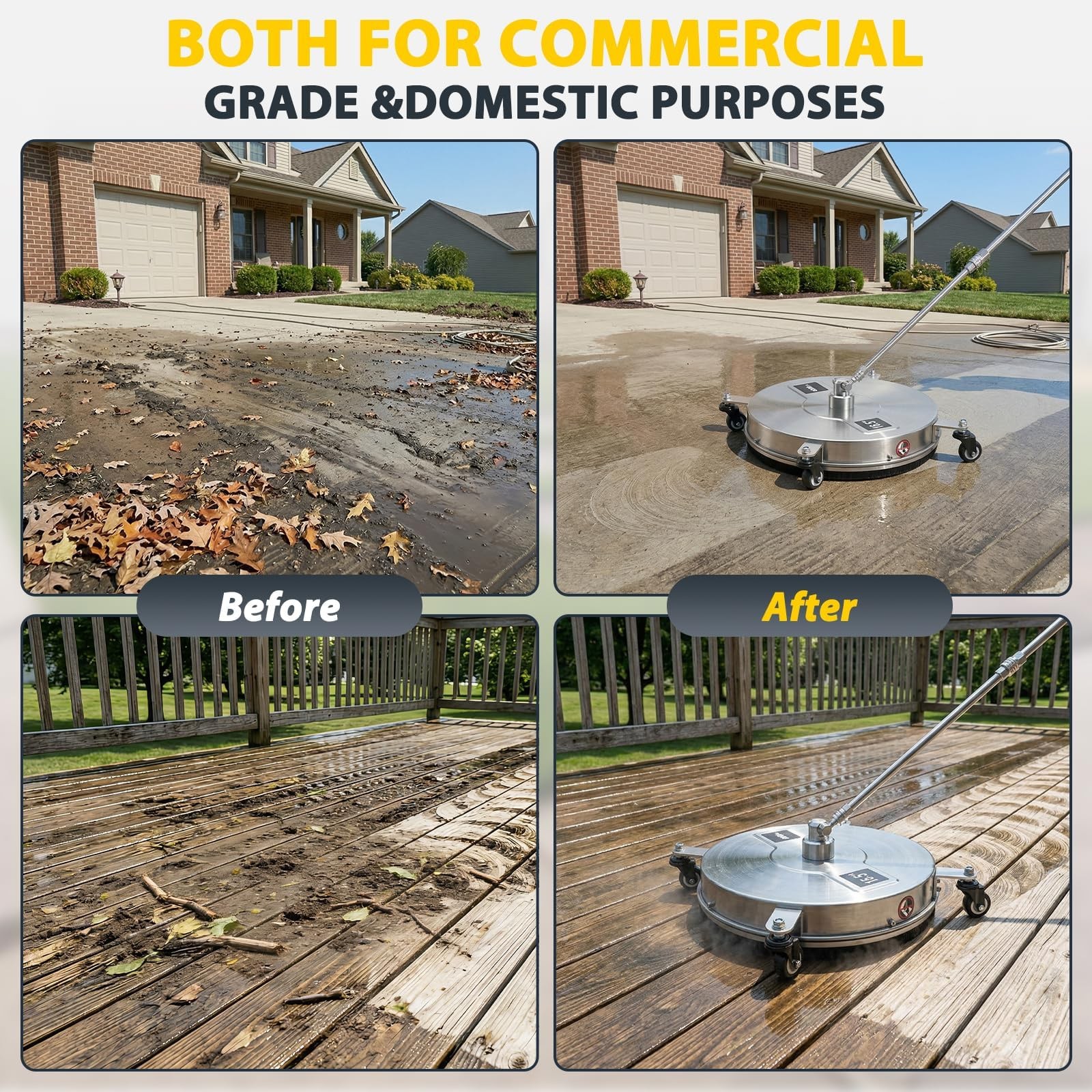 Dalmbox 16.5″ Pressure Washer Surface Cleaner, 4-Wheel Stainless Steel Rotary…