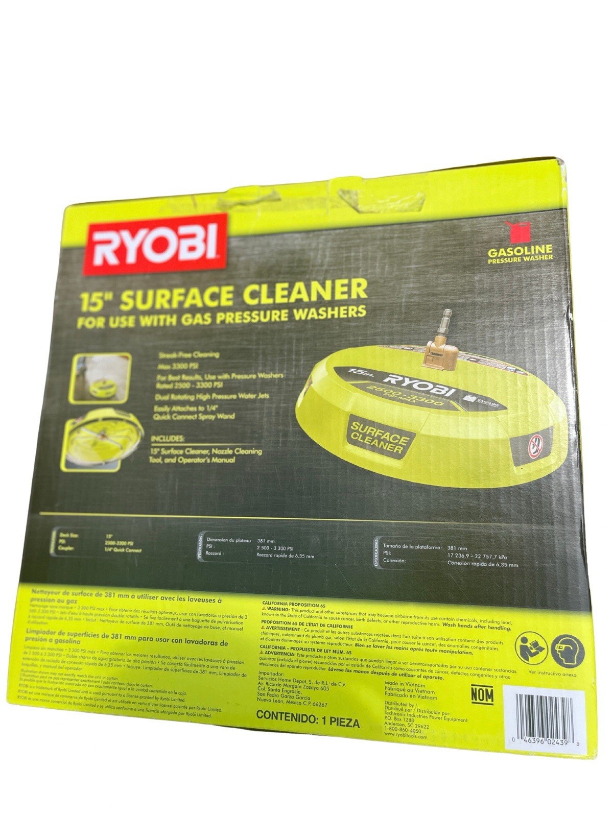 Ryobi 15 in. 3400 PSI Gas Pressure Washer Surface Cleaner with Caster Wheels