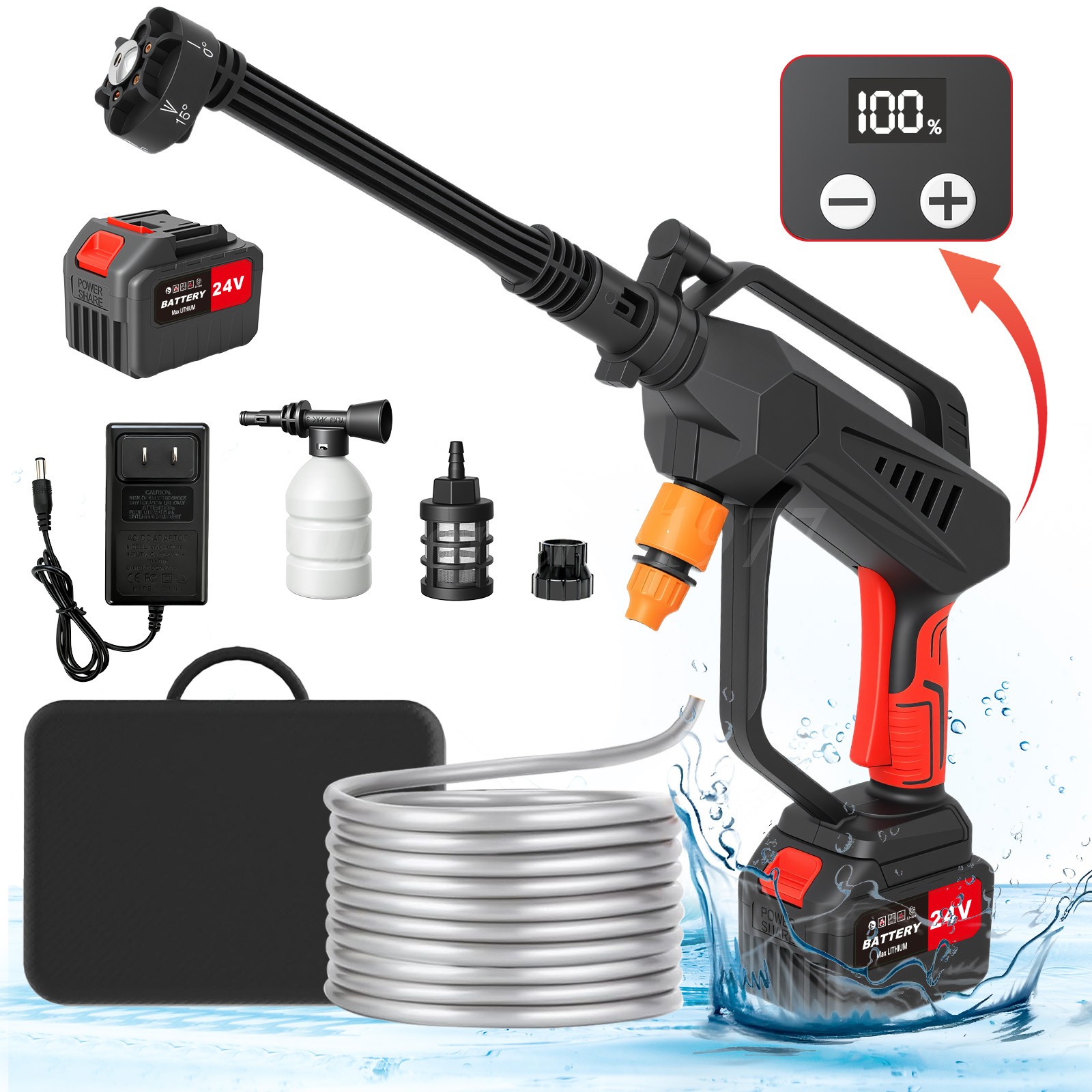 21V Portable Cordless Electric 870PSI High Pressure Water Spray Gun Car Washer