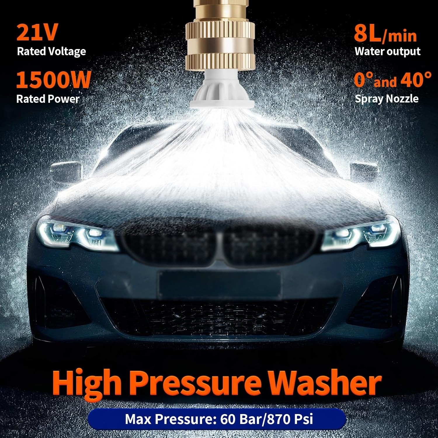 Cordless Pressure Washer 21V, 870PSI Portable Battery Pressure Power Washer
