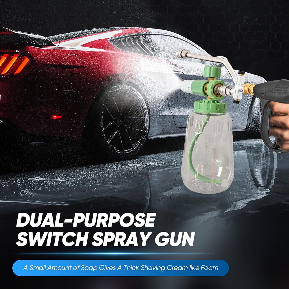 4350PSI Pressure Washer Foam Cannon with Dual-Connector Double Tip Attachment US