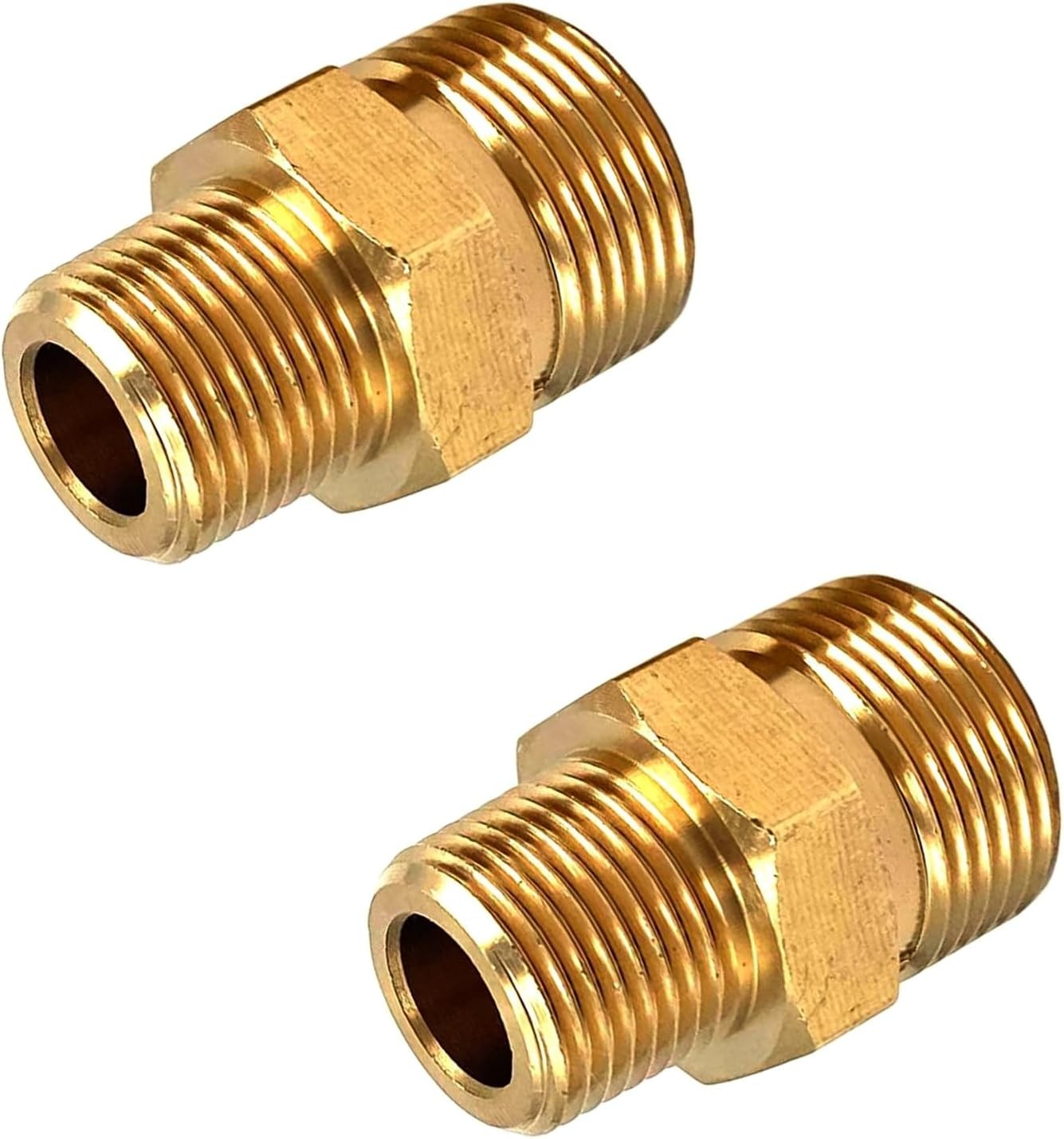 2 Pcs M22 Pressure Washer Fittings, Brass 3/8 Inch NPT Male to Metric M22 14mm M