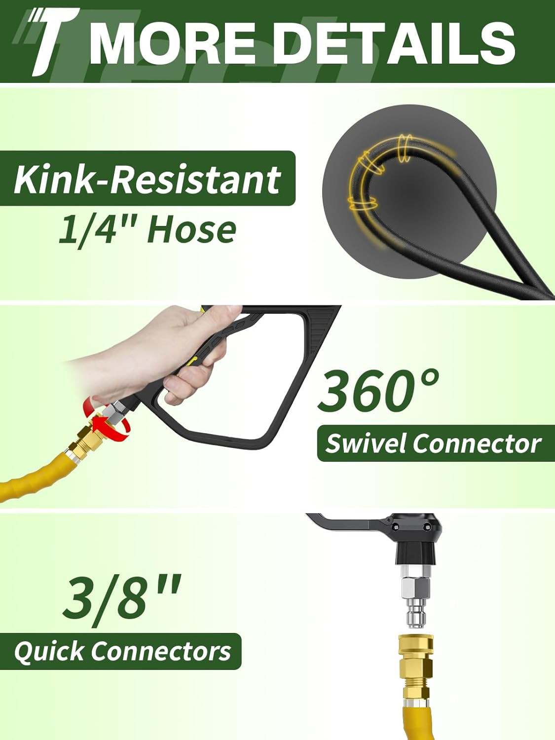 4200PSI Pressure Washer Hose 50FT with 3/8″ Swivel Quick Connect for Cold/Hot Wa