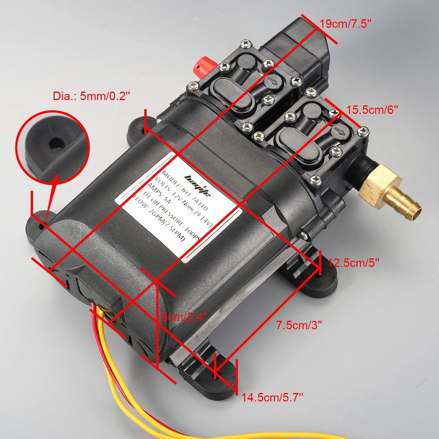 12V DC Fresh Water Pump 7.5 L/Min 2 GPM 100 PSI 12 Volt Diaphragm Self Primin…