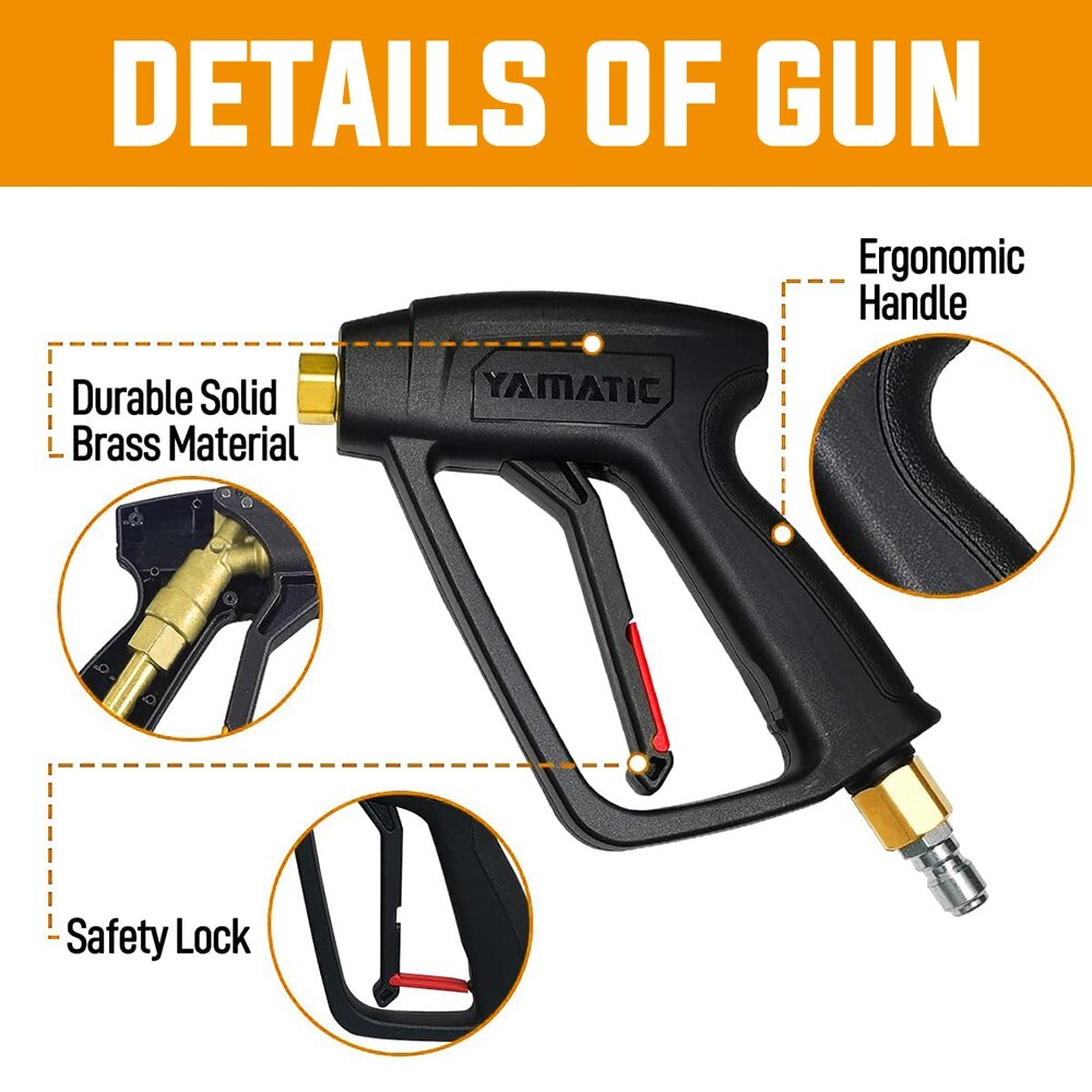 YAMATIC Pressure Washer Gun w/ Extension Wands 360° Swivel 22-14mm 3/8″ 4000 psi