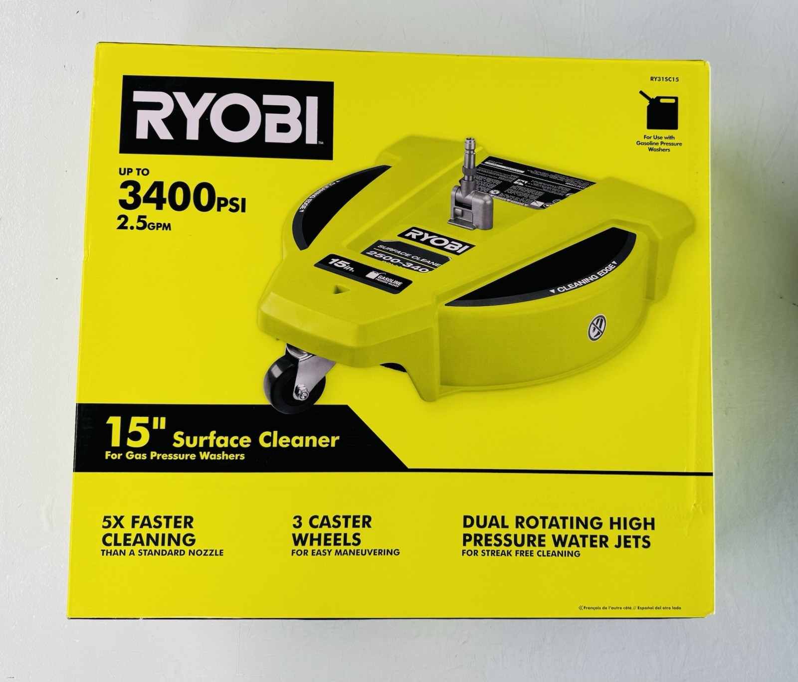 Ryobi 15 in. 3400 PSI Pressure Washer Surface Cleaner with Wheels RY31SC15