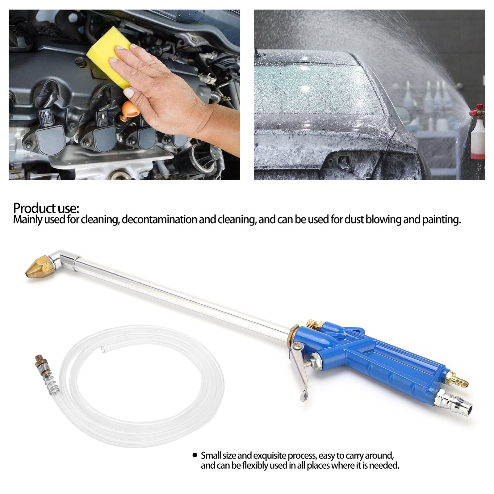 Car Washer Water Spray Gun Steel With 120cm/47in Long Hose Universal For Engine