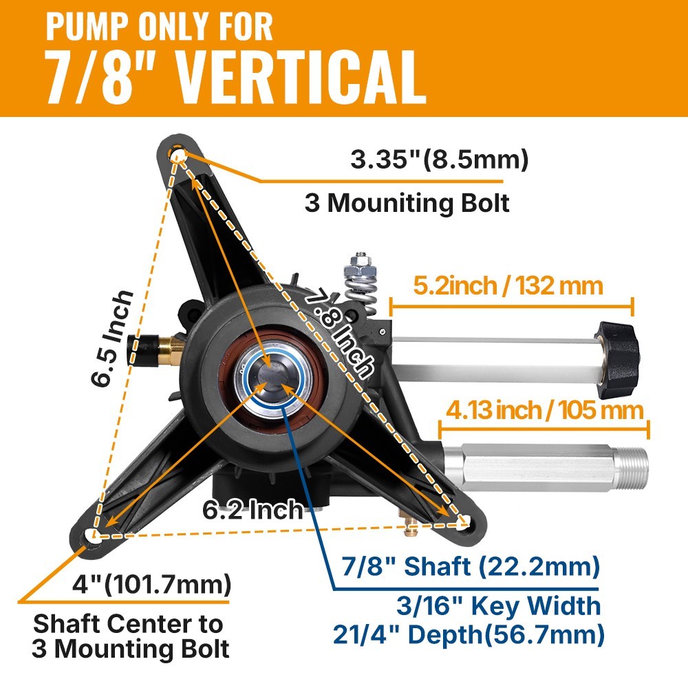YAMATIC 7/8″ Shaft Vertical Pressure Washer Pump 3100 PSI Replacement Pump