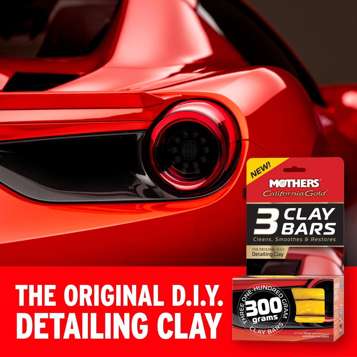 California Gold 3 Clay Bars, 3 100-Gram — Removes Overspray, Brake Dust, Bugs &