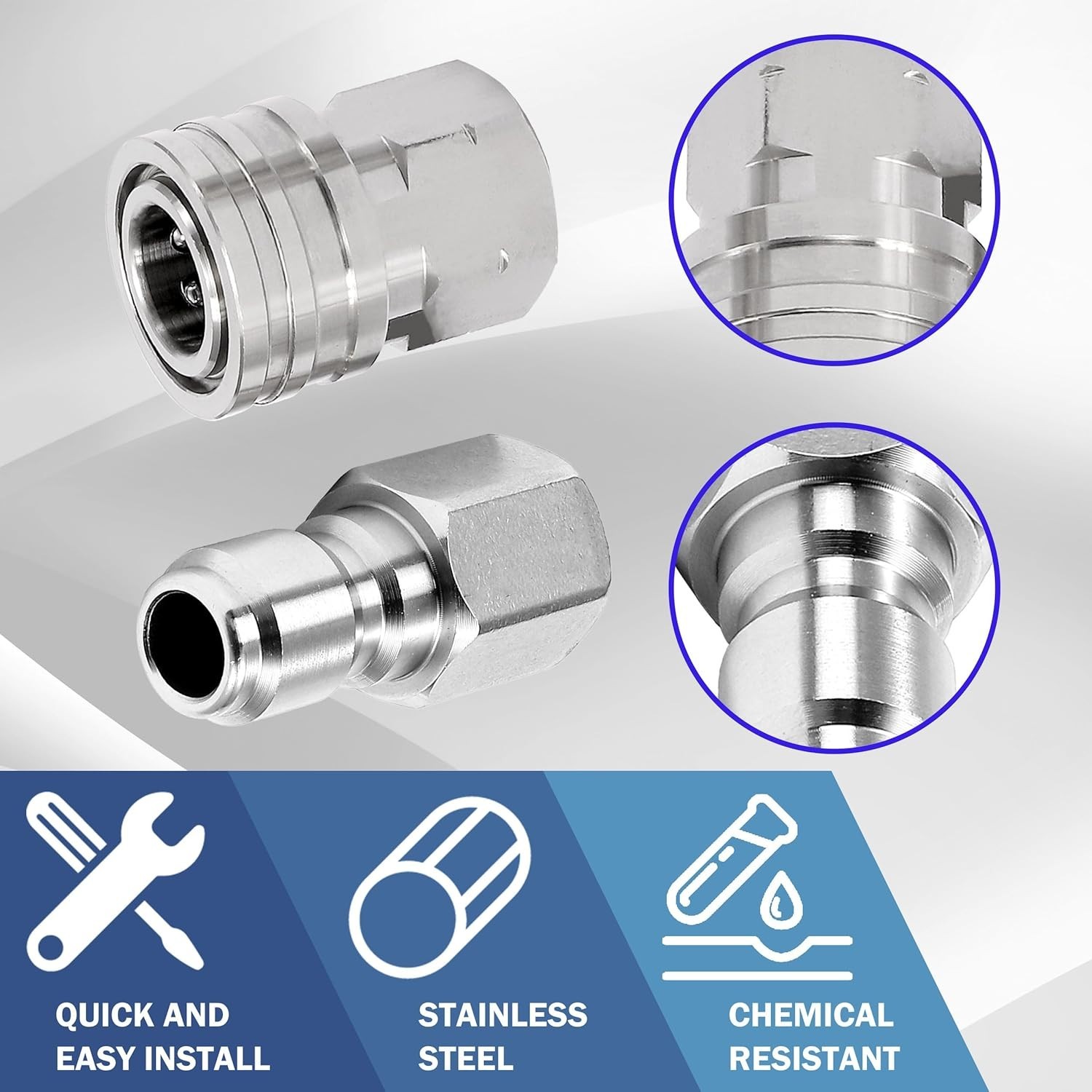 2 Sets of 3/8 Inch Quick Connect Pressure Washer Fittings – 5000 PSI Strength