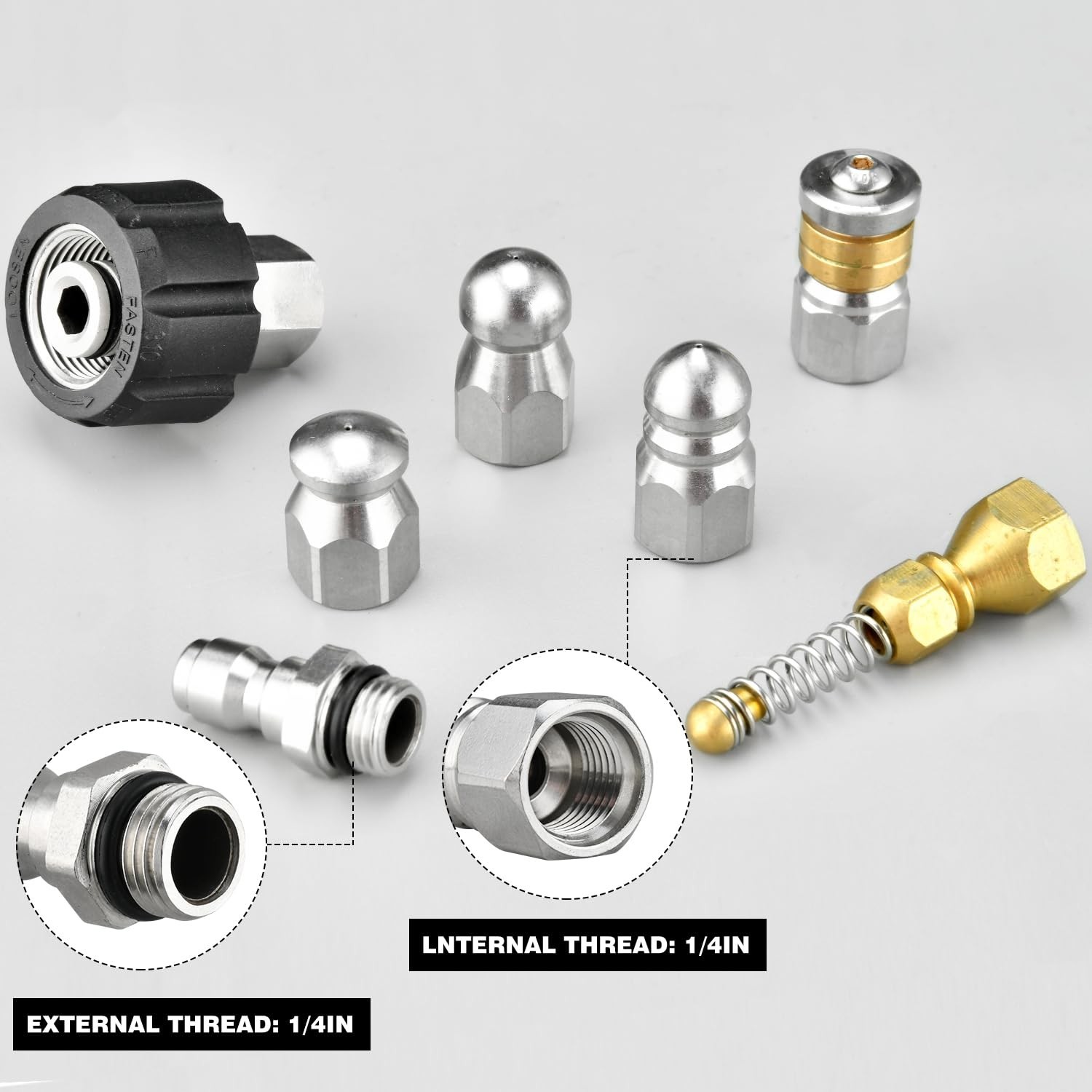 9 Pcs Pressure Washer Sewer Jetter Nozzle Kit, 5000 PSI, Stainless Steel, Quick