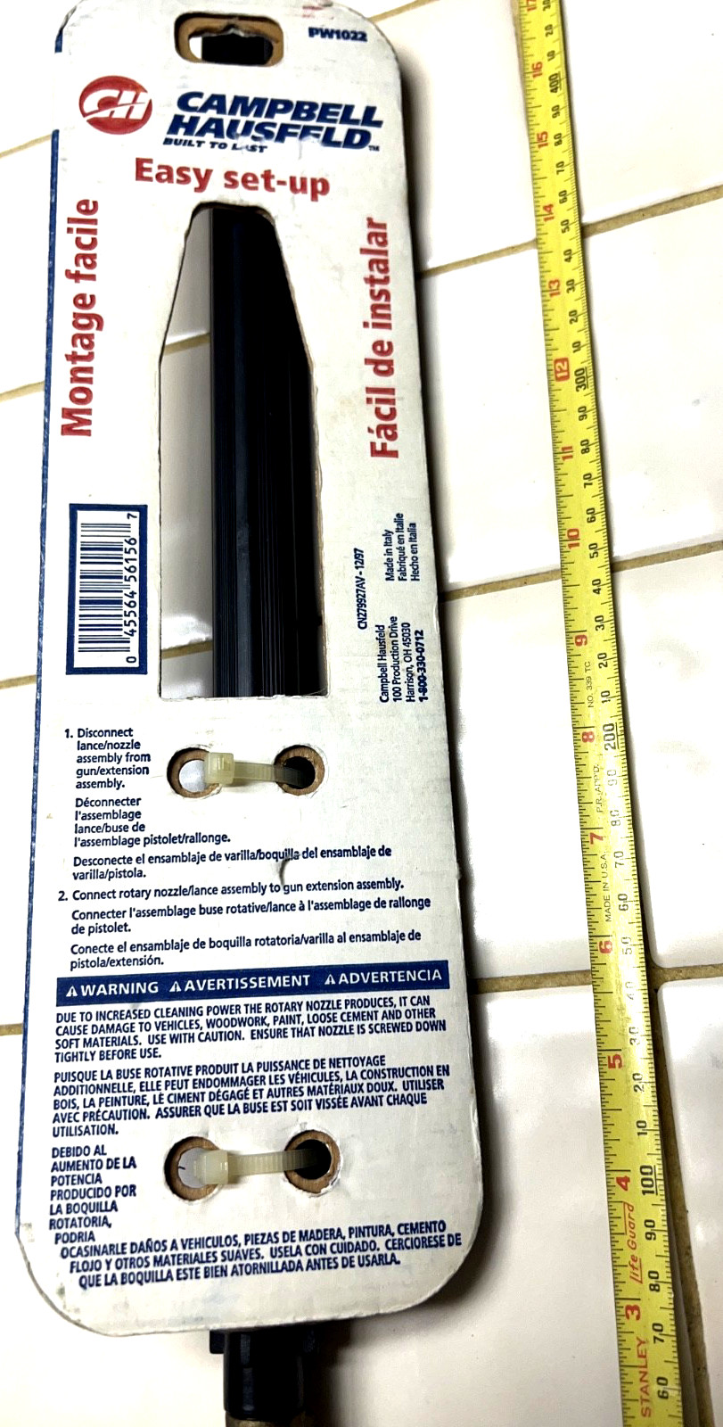 Pressure washer rotary spray bayonet nozzle wand, Campbell Hausfeld PW1022 – NEW