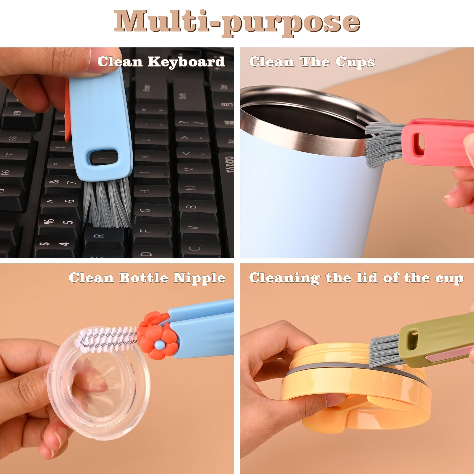 3 in 1 Cup Lid Cleaning Brush, Multifunctional Crevice Red Blue Green