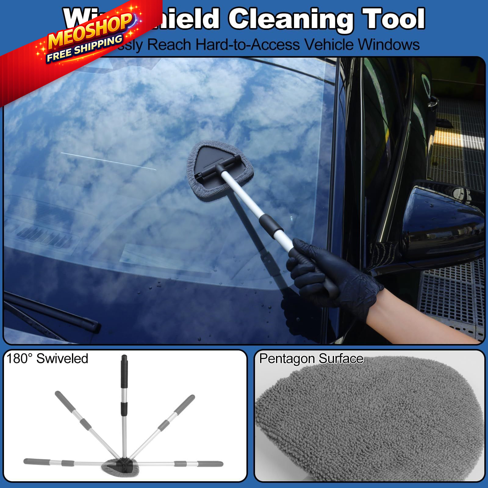 NIKCOSMK Windshield Cleaner Tool, 14Pcs Car Cleaning Kit – Interior Black