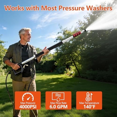 24 ft Telescoping Pressure Washer Wand with Brush Head & 7 Nozzle Tips