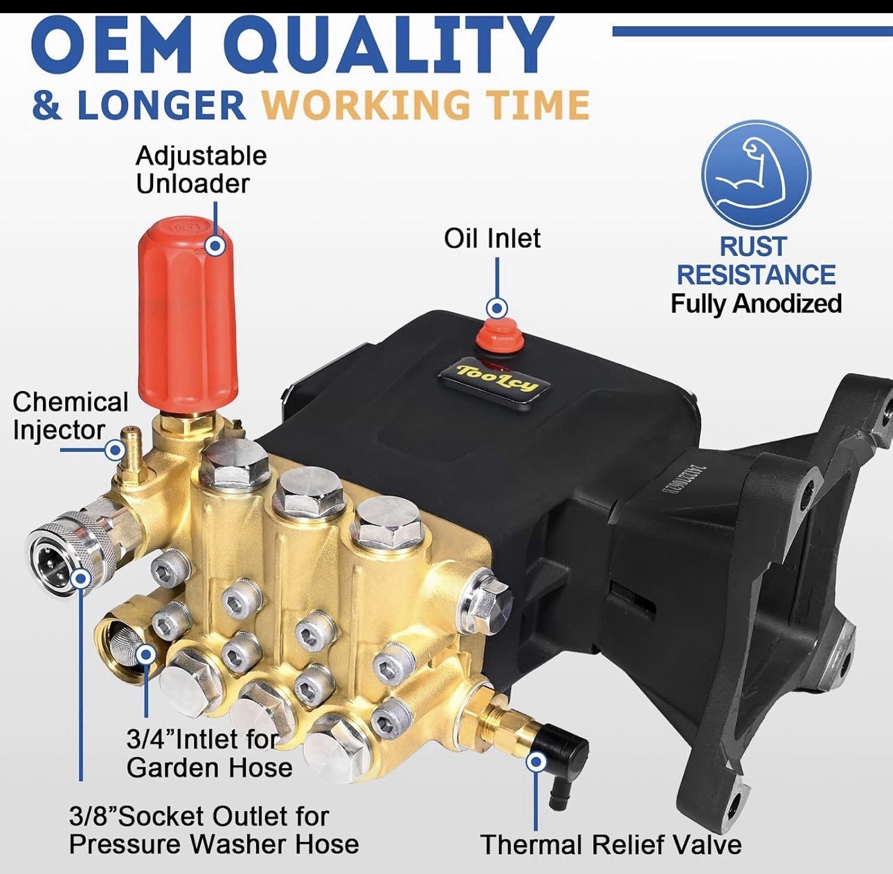 TOOLCY Pressure Washer Pump 3600-4400 PSI Max, 1″ Shaft Horizontal Plunger 4 GPM