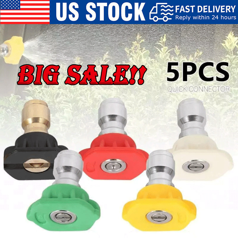 5pcs Pressure Washer Spray Tips Nozzles High Power Kit Quick Connect 1/4″ Set