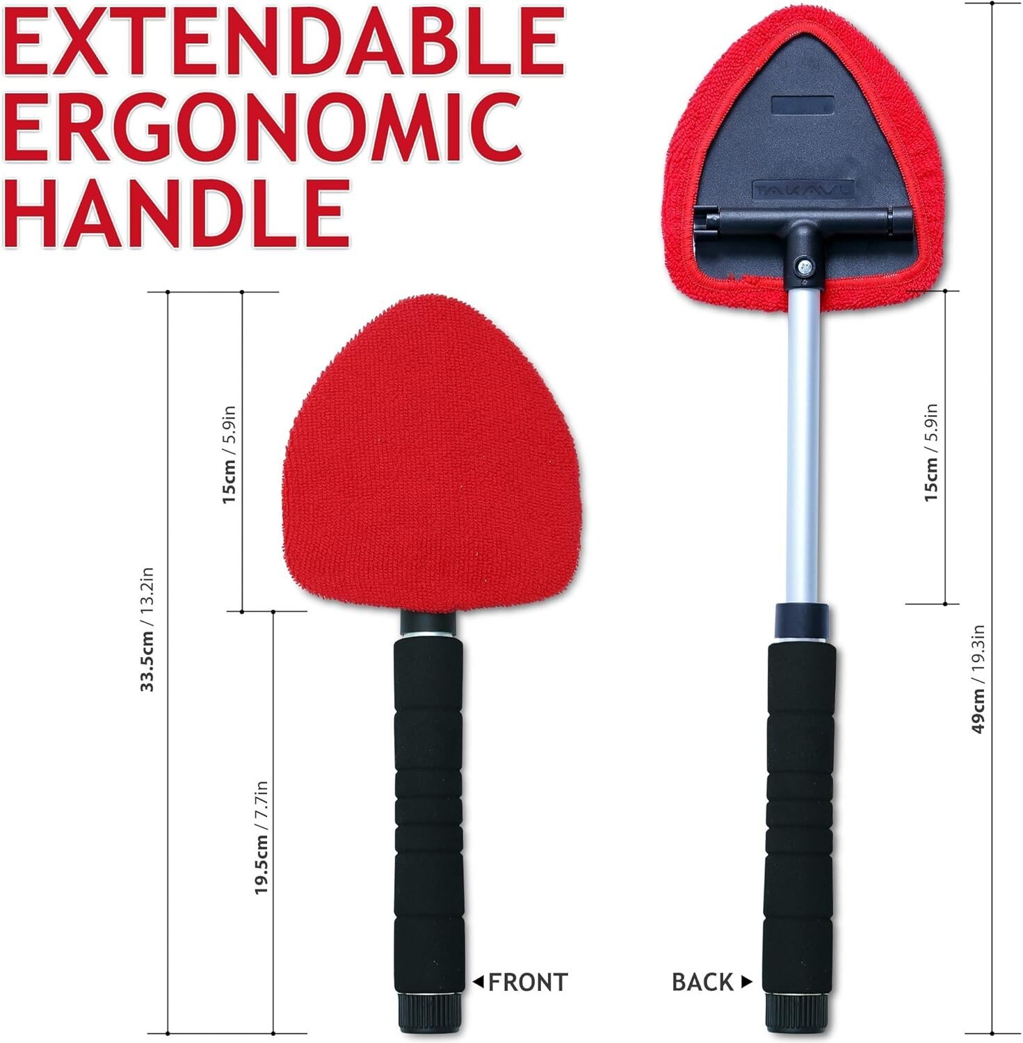 TAKAVU Windshield Window Cleaner Tool, Extendable Long-Reach Black & Red