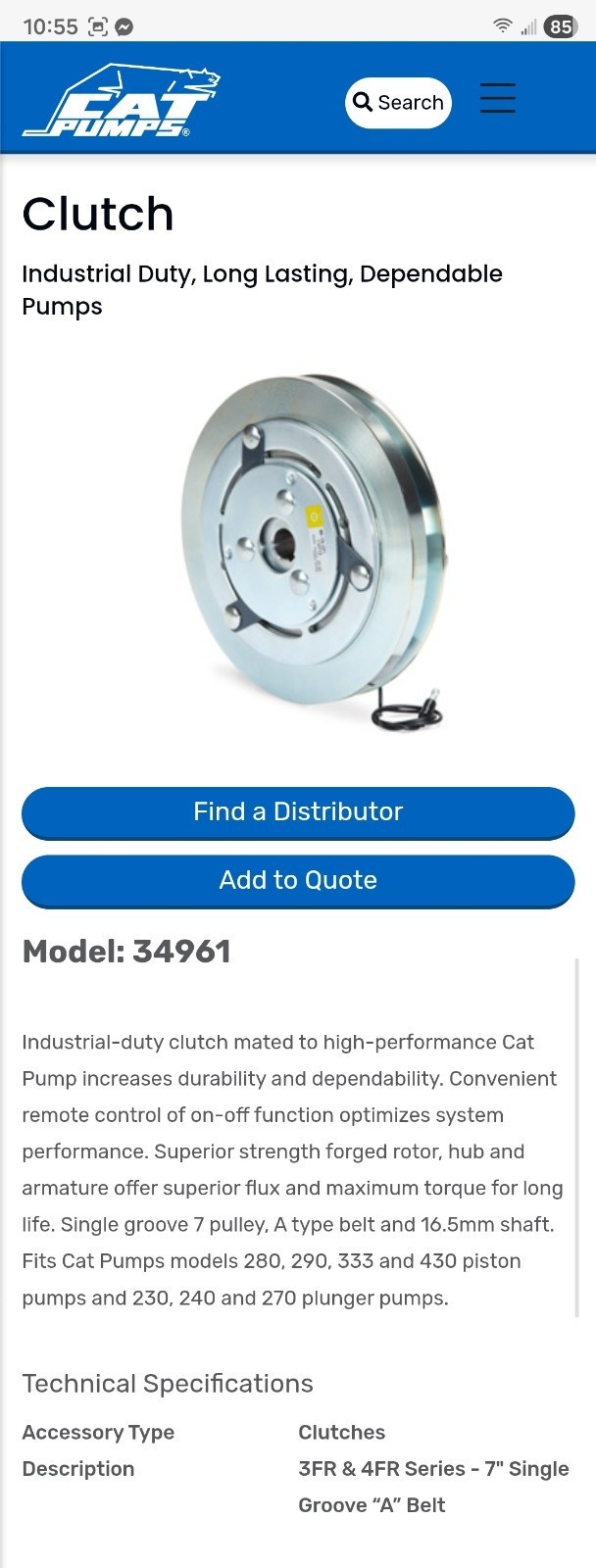 Cat Pump Clutch 34961 Pressure Washer 280 281 290 291 331 333 430 431 230 240 70