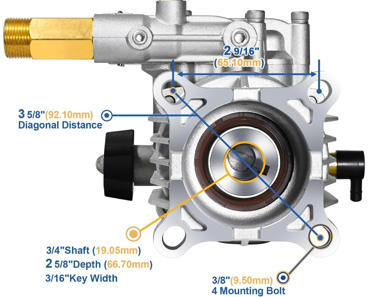 3/4in Horizontal Pressure Washer Pump 2600-3300 PSI 2.5 GPM for Honda Simpson