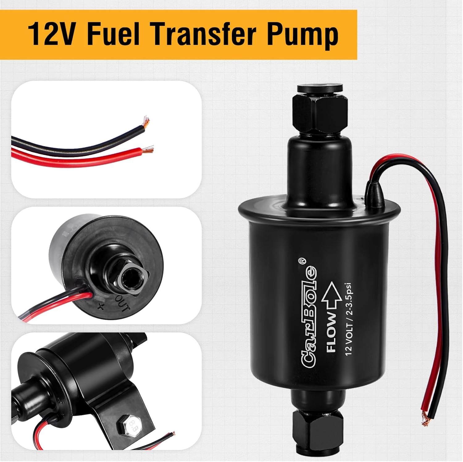 12V Low Pressure Inline Fuel Pump 2-3.5 PSI, Electric Universal Gasoline