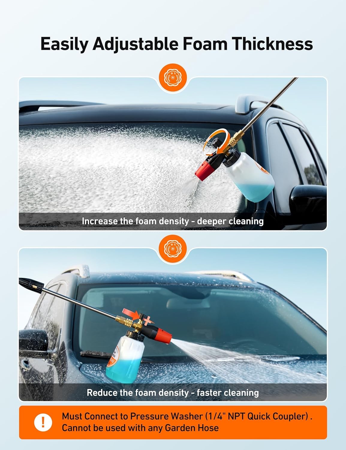 Foam Cannon Heavy Duty Car Foam Blaster Wide Neck Adjustable Snow Foam Lance &