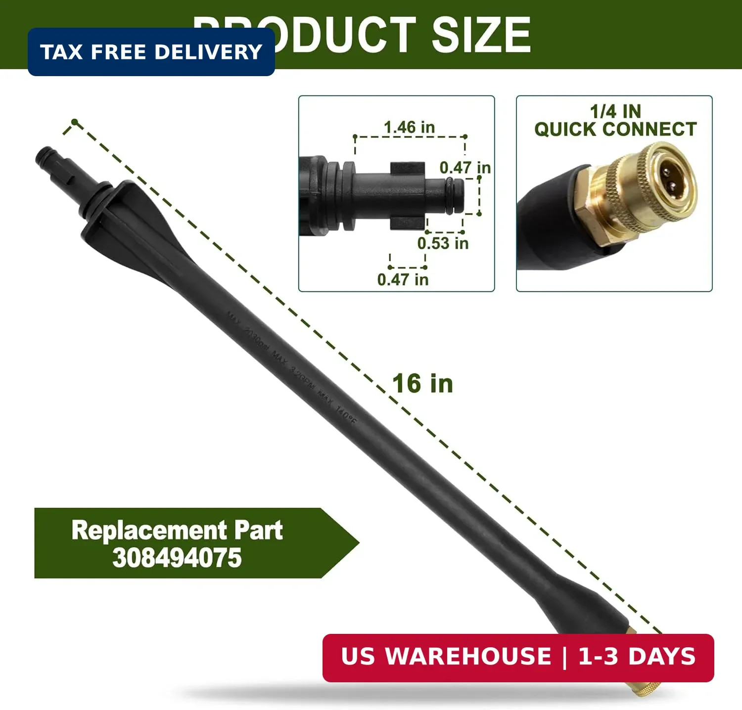 Pressure Washer Replacement Spray Wand # 308494075, Compatible with Ryobi RY1412
